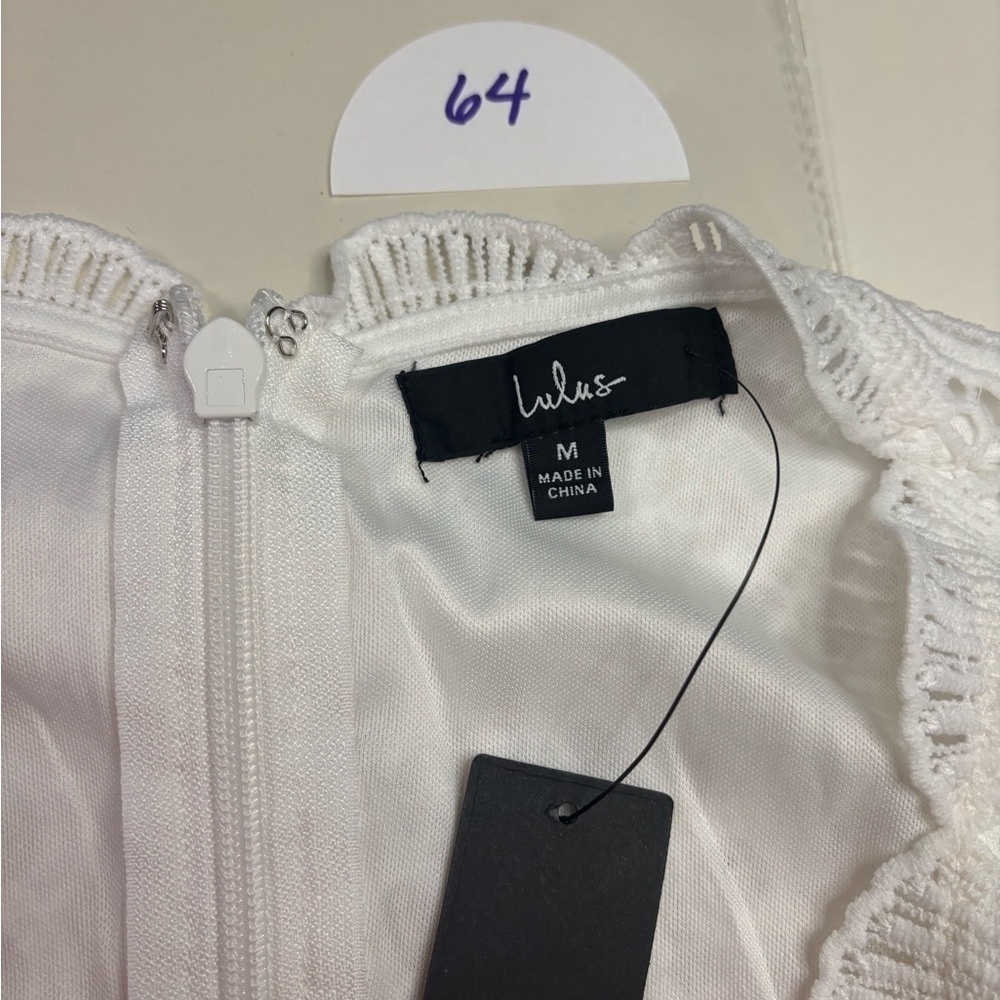 Lulus Angel in Disguise White Lace Fit Flare Dress Short Sleeve Size Medium New - Picture 7 of 7